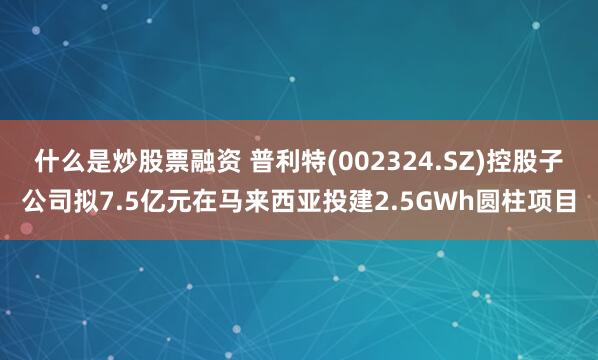   什么是炒股票融资 普利特(002324.SZ)控股子公司拟7.5亿元在马来西亚投建2.5GWh圆柱项目