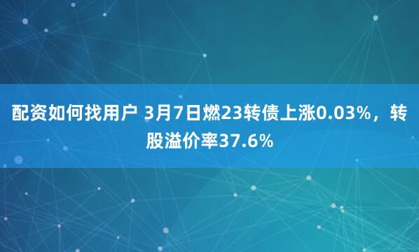 配资如何找用户 3月7日燃23转债上涨0.03%，转股溢价率37.6%