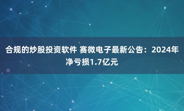   合规的炒股投资软件 赛微电子最新公告：2024年净亏损1.7亿元