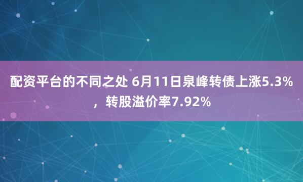   配资平台的不同之处 6月11日泉峰转债上涨5.3%，转股溢价率7.92%