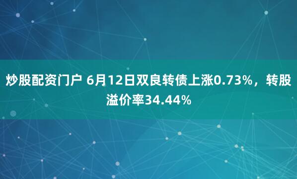   炒股配资门户 6月12日双良转债上涨0.73%，转股溢价率34.44%
